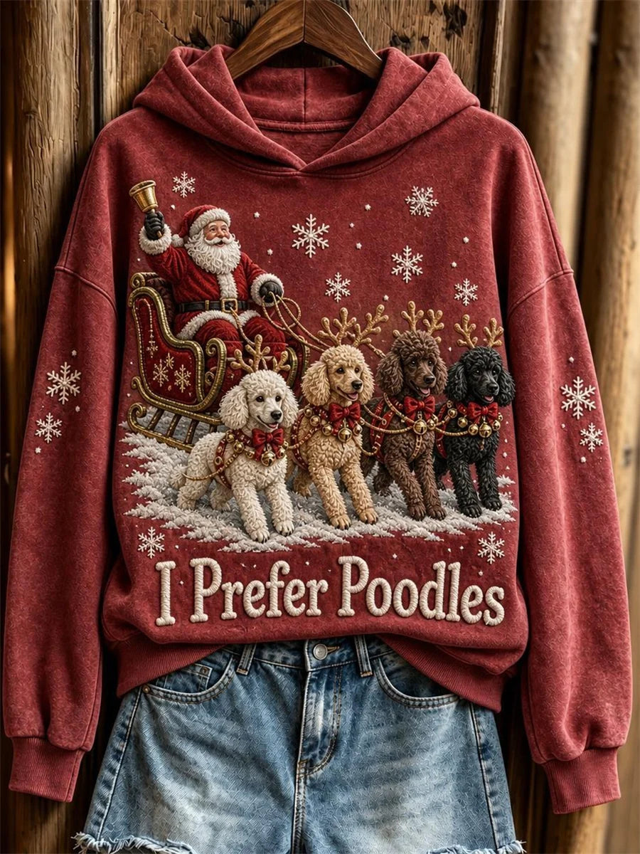Women's Christmas I Prefer Poodles Santa Claus & Dogs Print Hoodie