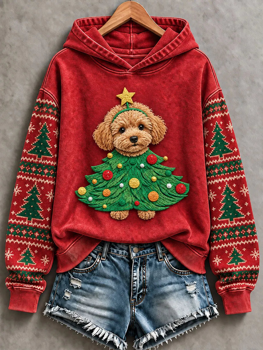 Women's Christmas Tree Teddy Dog Regular Sweatshirt