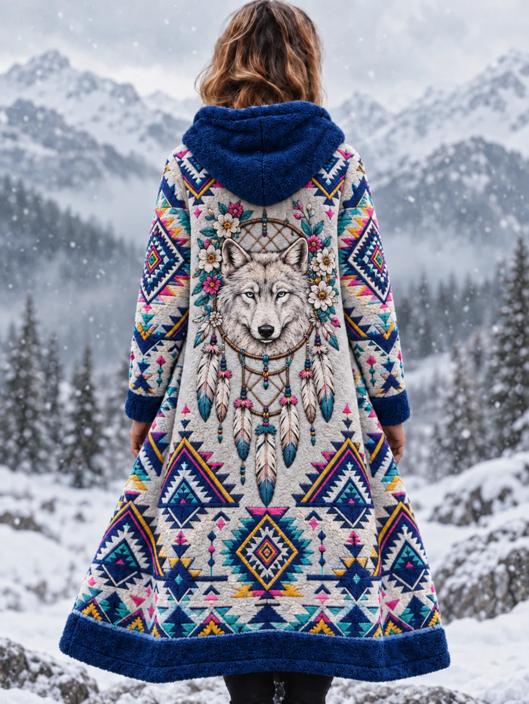 Women's Vintage Viking Animal Aztec Style Flannel Jacket