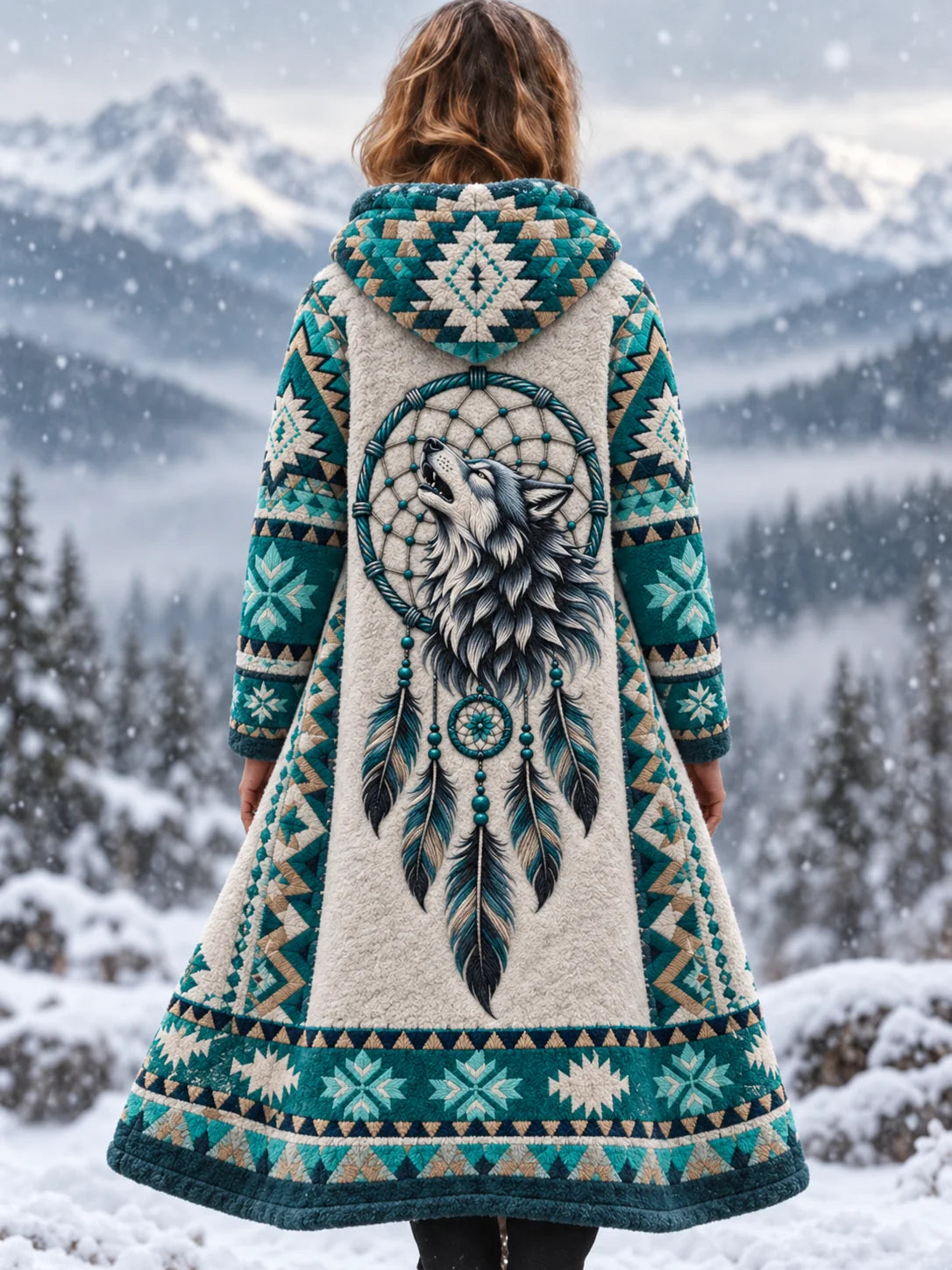 Women's Vintage Viking Animal Aztec Style Flannel Jacket