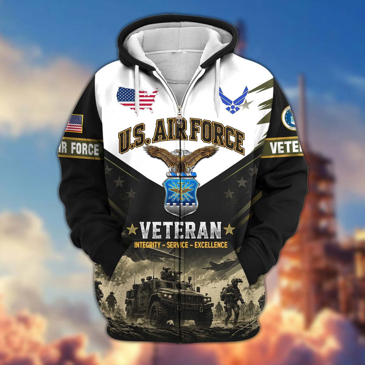 Premium US Veterans Zip Up Hoodie CPHN160912, Gifts For US Veterans, Gifts For Veterans Day.