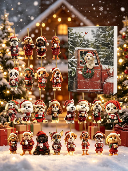 24-Piece Assorted Dog-Themed Christmas Ornament Advent Calendar Blind Box（2D Acrylic Flat）