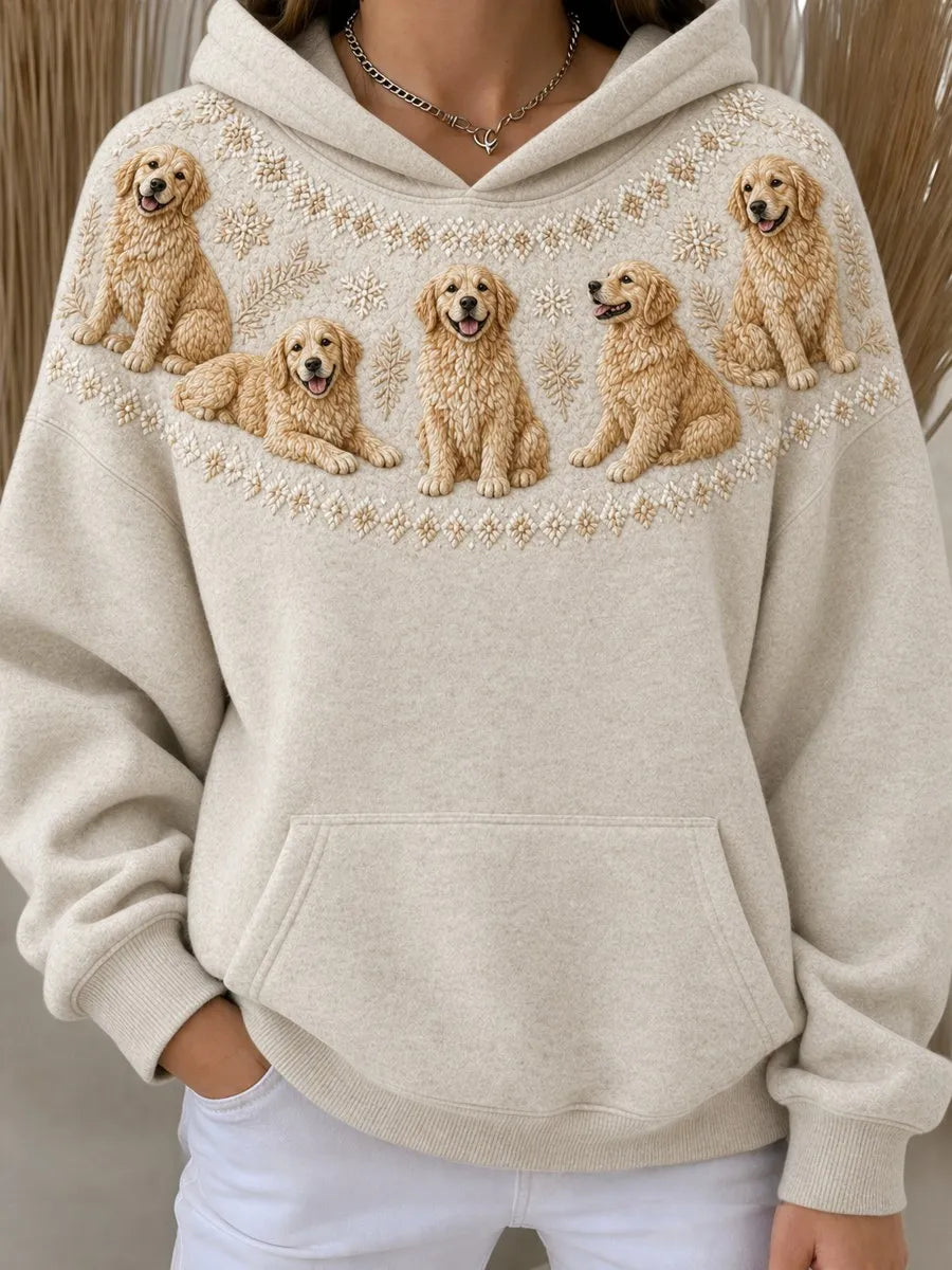 Women's Vintage Golden Retriever Dogs Yoke Isle Pattern Print Oversize Hoodies