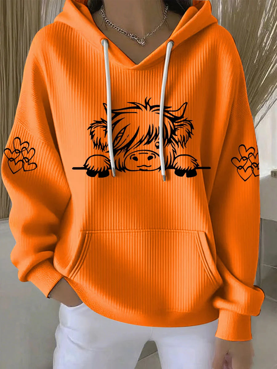 Women's Highland Cow Print Casual Hoodie