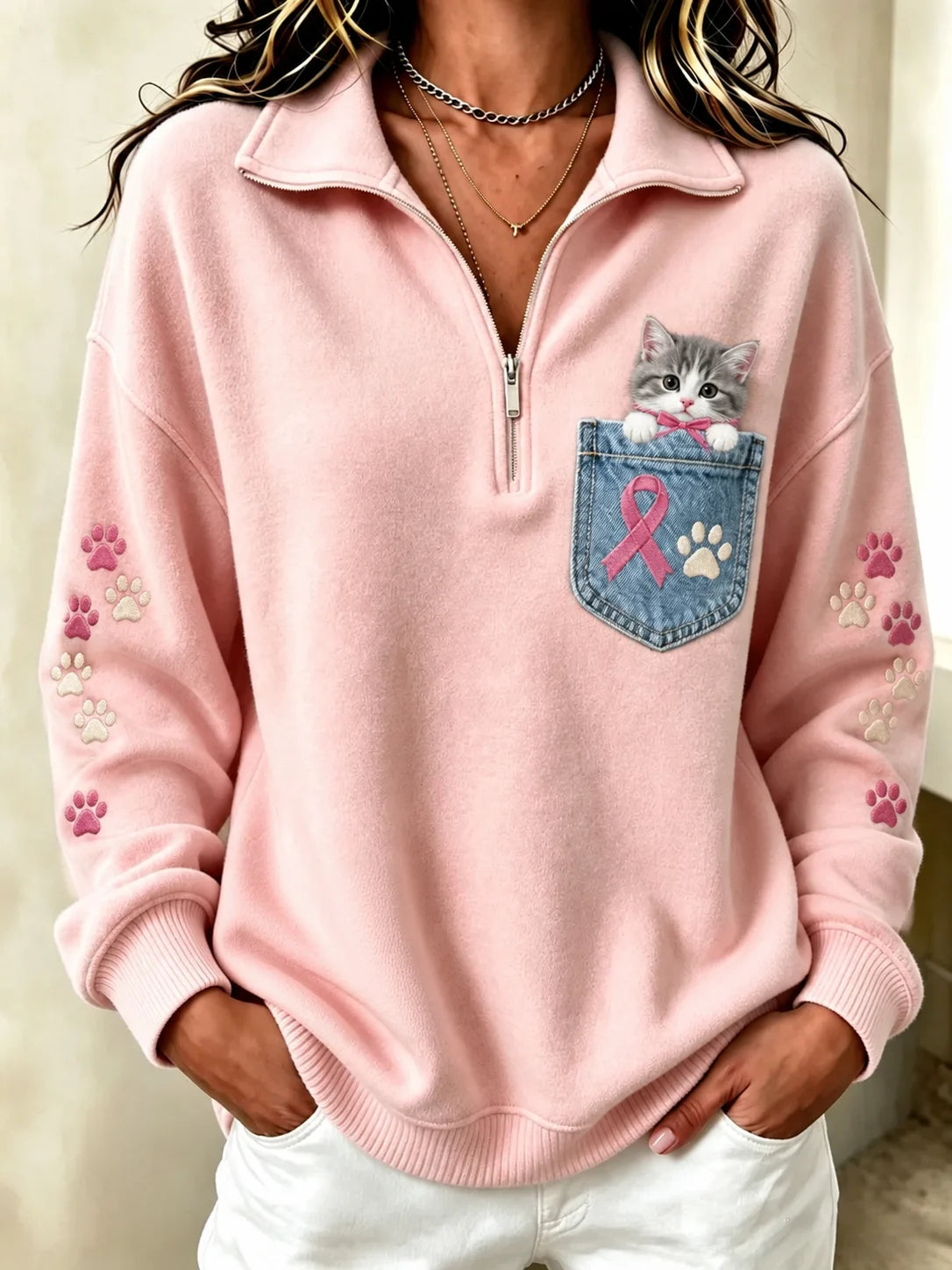 Women's Breast Cancer Awareness "Wear Pink For Myself" Graphic Print Sweatshirt