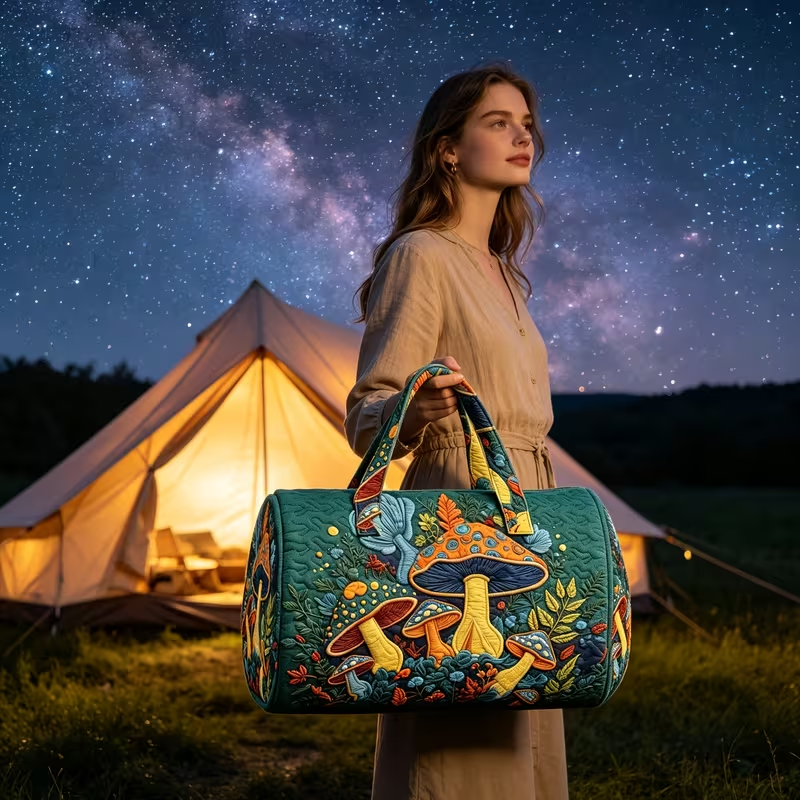 Vintage Mushroom Quilted Weekender Bag