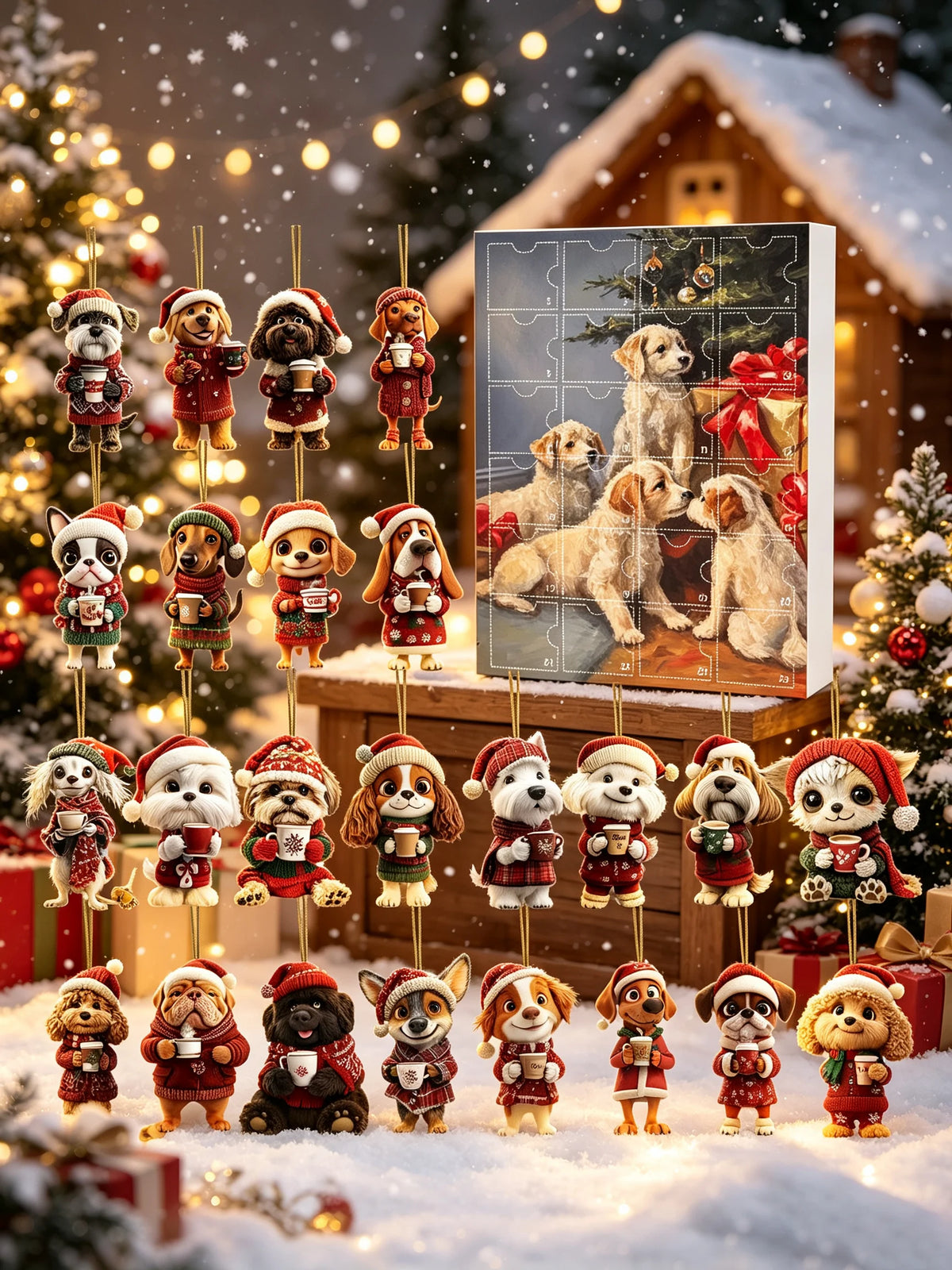 24-Piece Assorted Dog-Themed Christmas Ornament Advent Calendar Blind Box（2D Acrylic Flat）