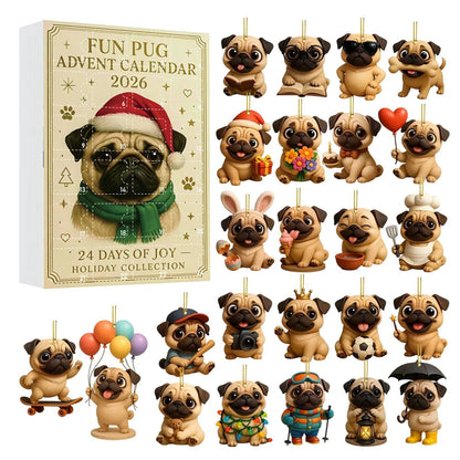 2026 Pug Christmas Ornament Advent Calendar (24-Piece Set) Blind Box