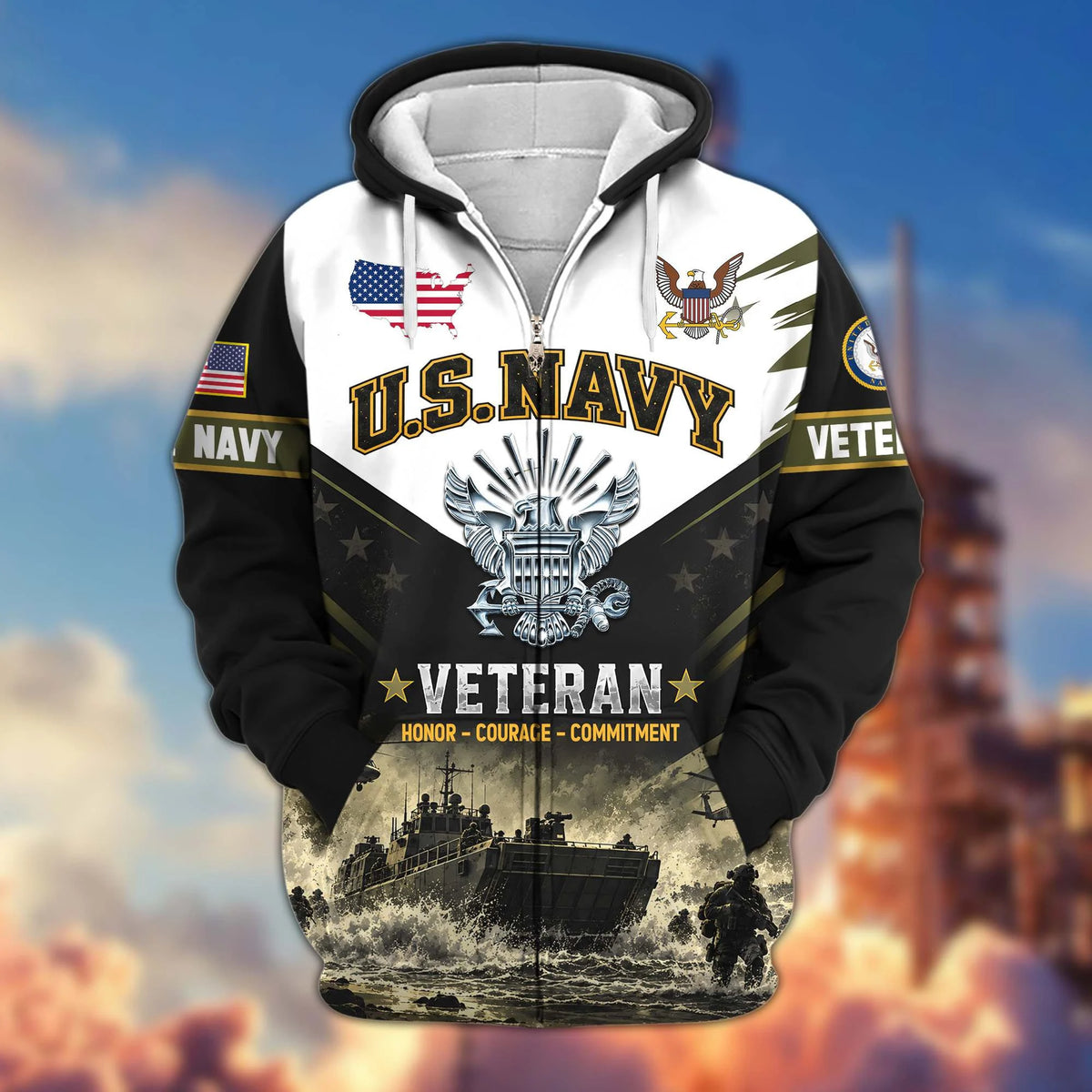 Premium US Veterans Zip Up Hoodie CPHN160912, Gifts For US Veterans, Gifts For Veterans Day.