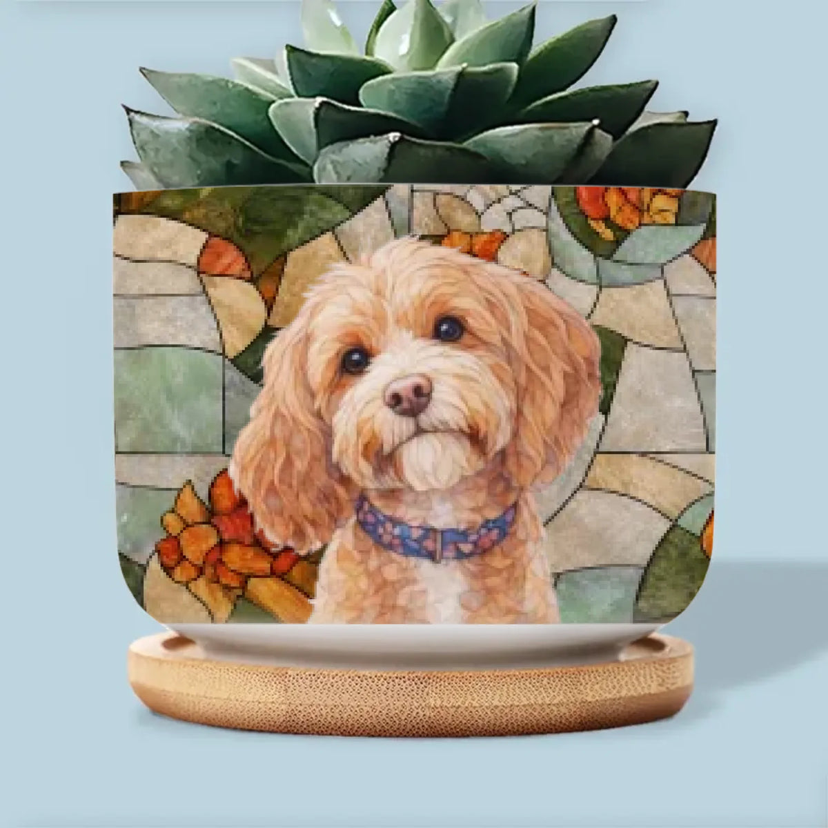 Custom Photo Stained Glass Home Decor Ceramic Plant Pot - Personalized Birthday Gifts For Dog Cat Lovers, Dog Dad And Mom, Cat Owners - Blooming With Pet Love