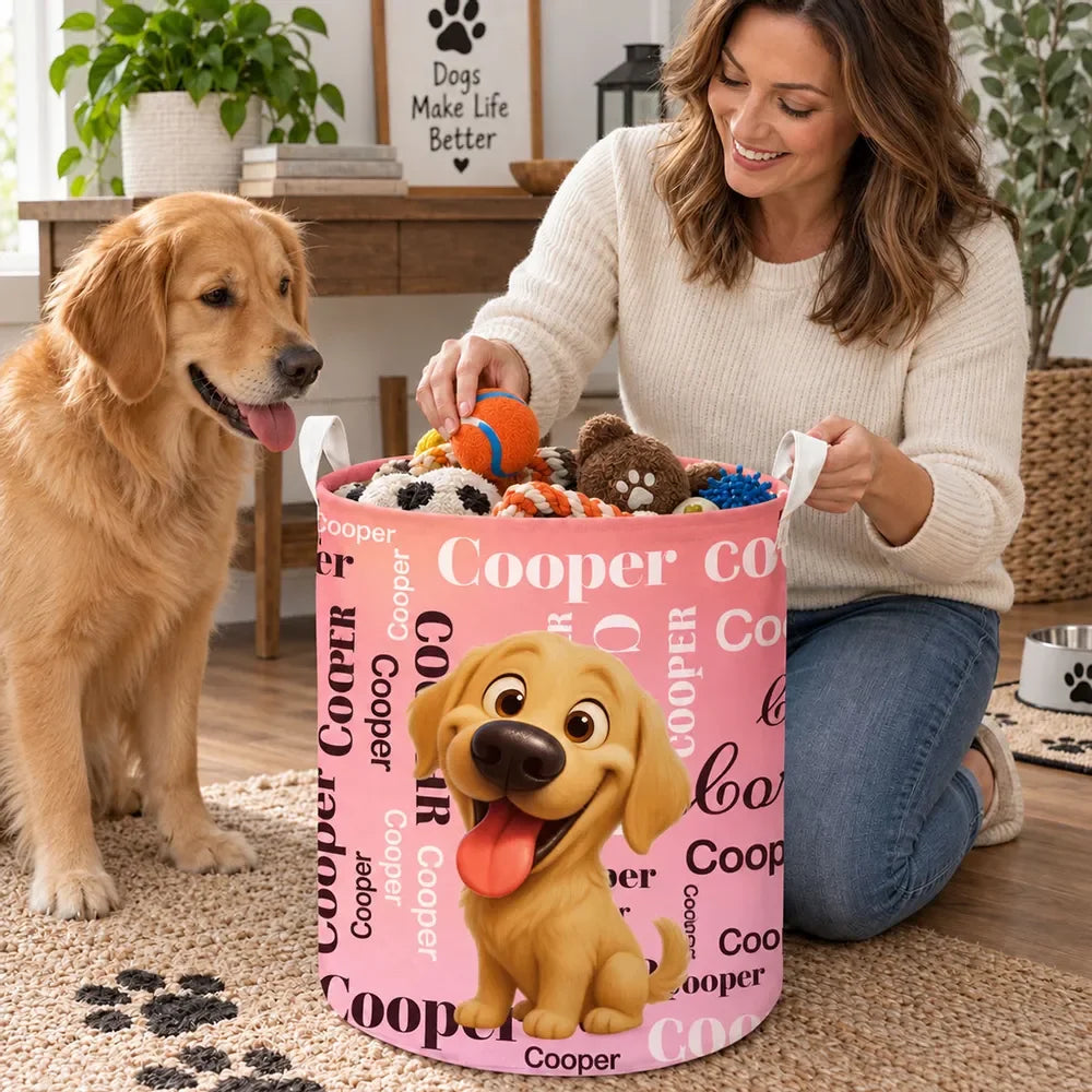 Custom Dog Storage Basket - Personalized Breed & Initial Gift - A Cozy Place For All Their Favorites