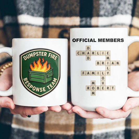 Custom Dumpster Fire Mug - Personalized Crossword Names Gift For Friends - Official Response Team