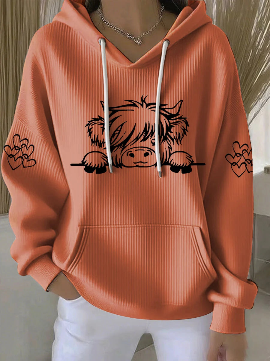 Women's Highland Cow Print Casual Hoodie