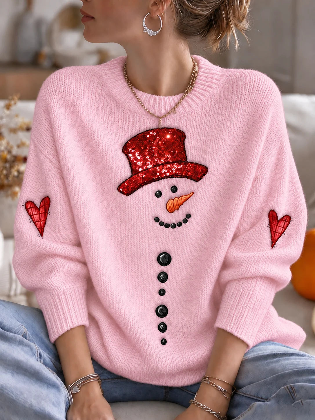 Women's Christmas Print Casual Knit Top