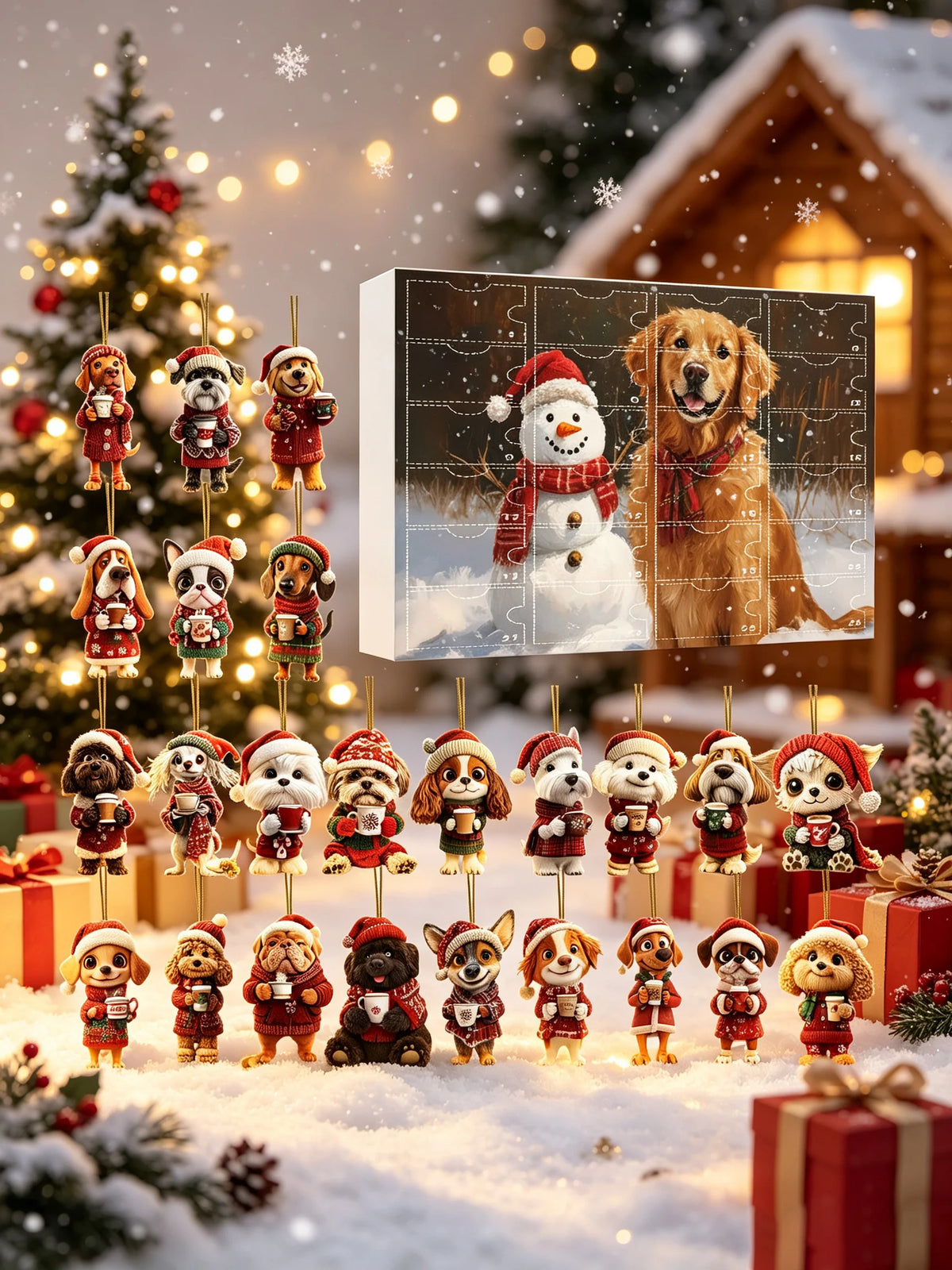 24-Piece Assorted Dog-Themed Christmas Ornament Advent Calendar Blind Box（2D Acrylic Flat）