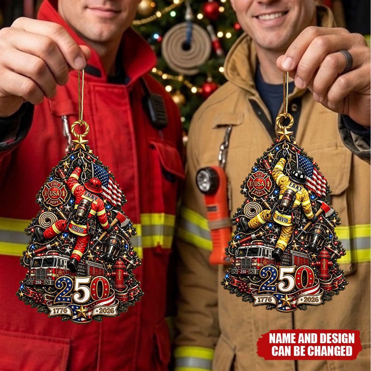 Firefighter 250th Anniversary USA Ornament - Personalized Christmas Gifts - 3