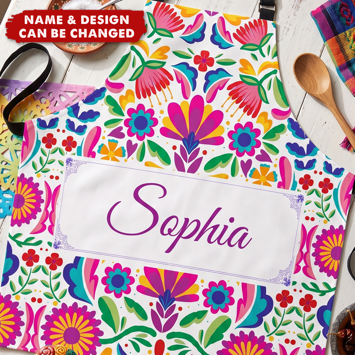 Mexican Cinco De Mayo Floral Fiesta Dia De Los Muertos - Personalized Apron - 3