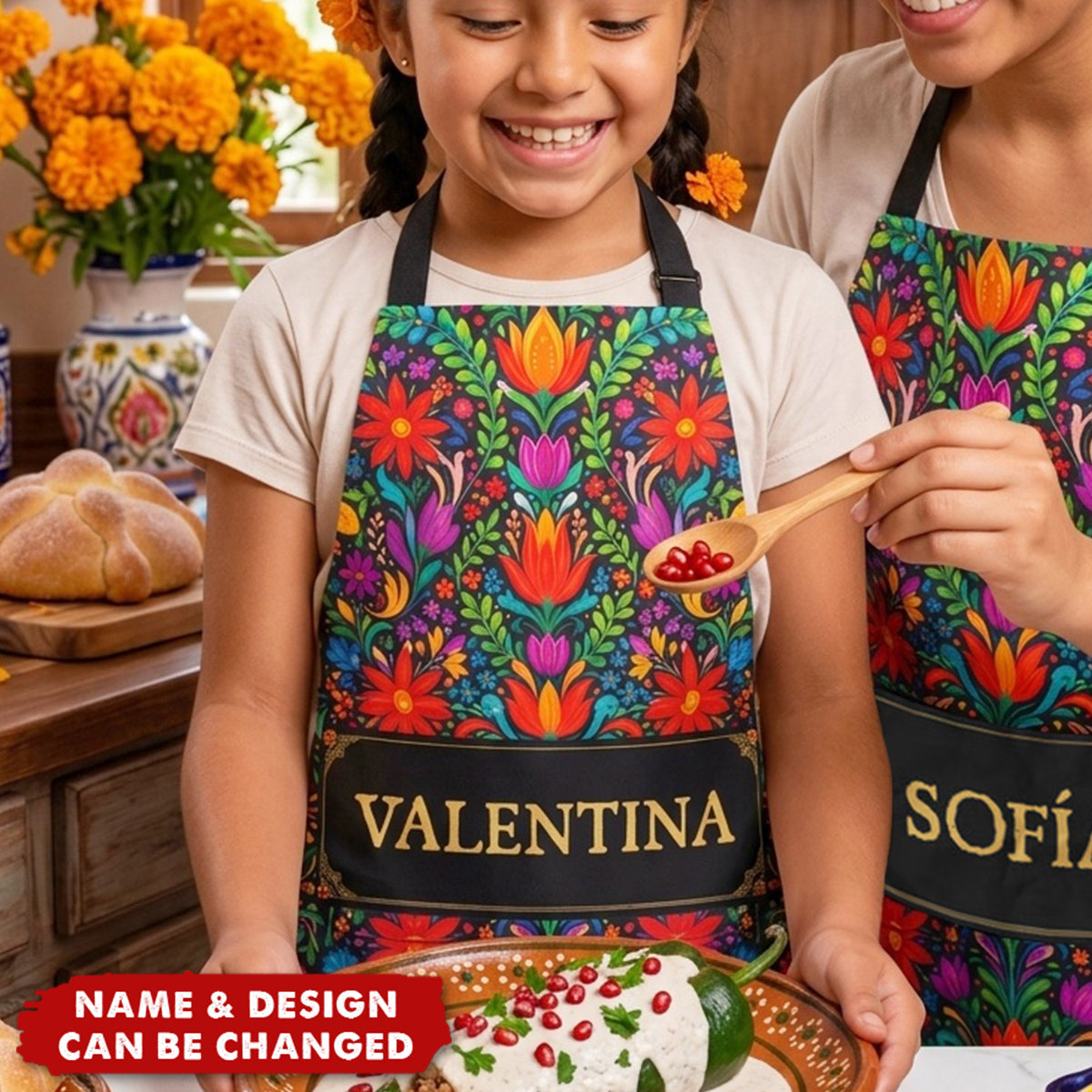 Mexican Cinco De Mayo Floral Fiesta Dia De Los Muertos - Personalized Apron - 1