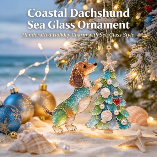 Coastal Dachshund Christmas Ornament – Sea Glass Dog Lover Decor | 2/$29.99 · 3/$39.99