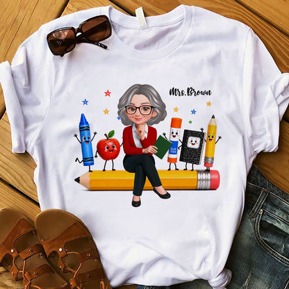 Funny Teacher Life Happy School Supplies Friends - Personalized Shirt - Back To School Gift For Teacher