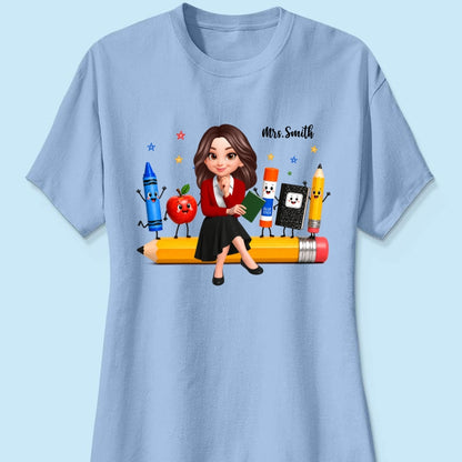 Funny Teacher Life Happy School Supplies Friends - Personalized Shirt - Back To School Gift For Teacher