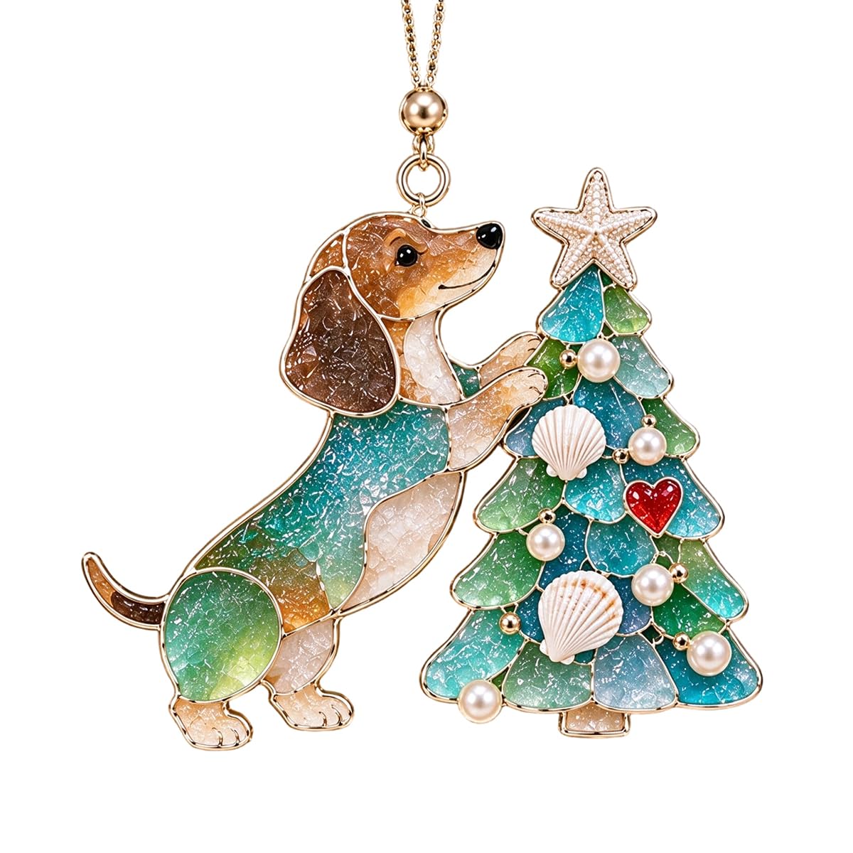 Coastal Dachshund Christmas Ornament – Sea Glass Dog Lover Decor | 2/$29.99 · 3/$39.99