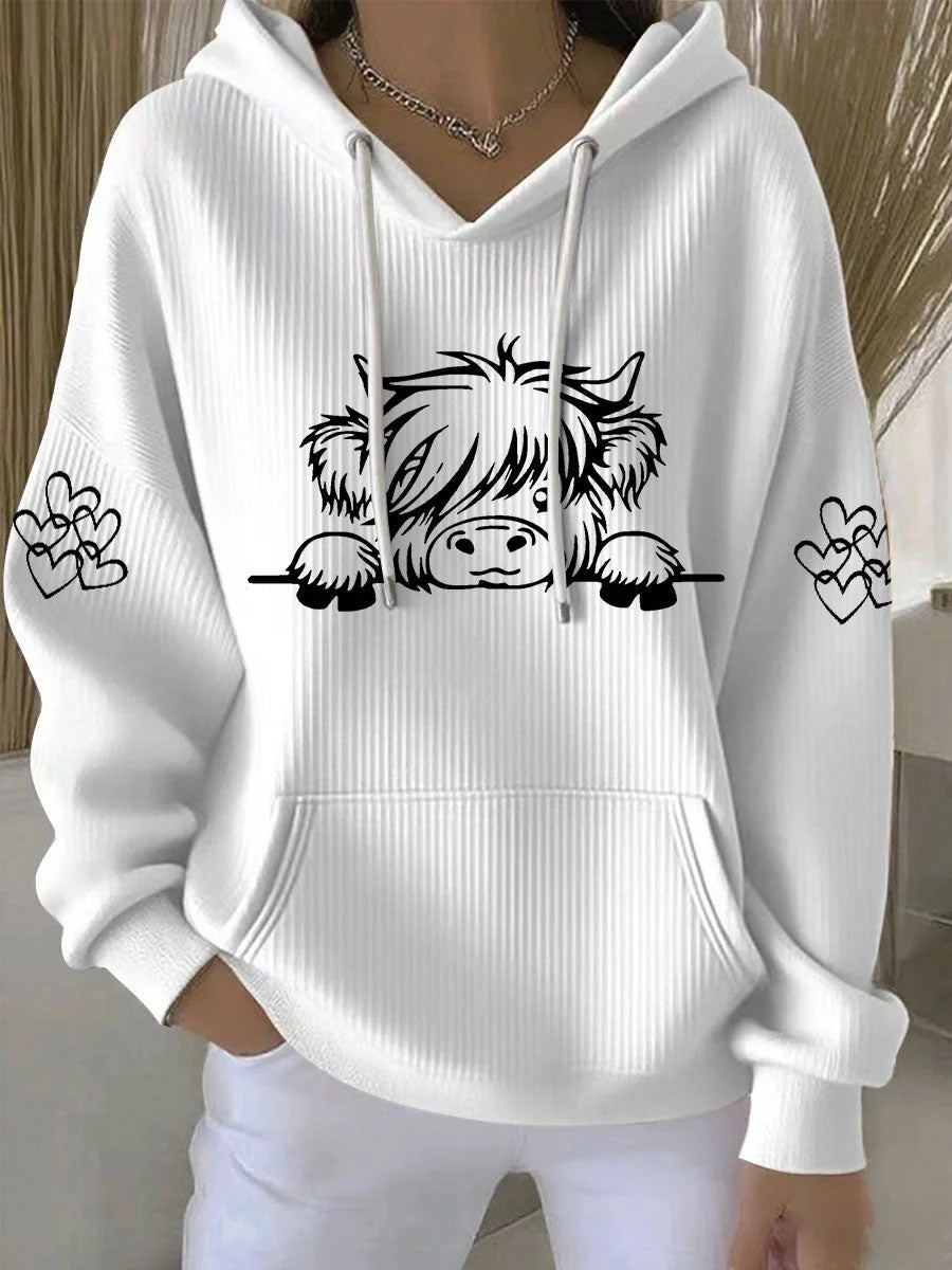 Women's Highland Cow Print Casual Hoodie