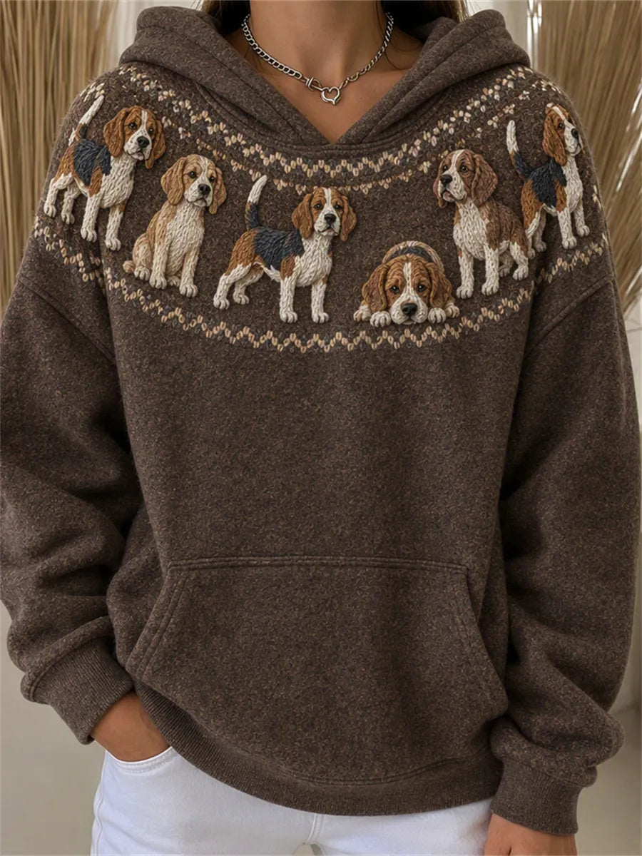 Women's Vintage Beagle Dogs Yoke Isle Print Hoodie