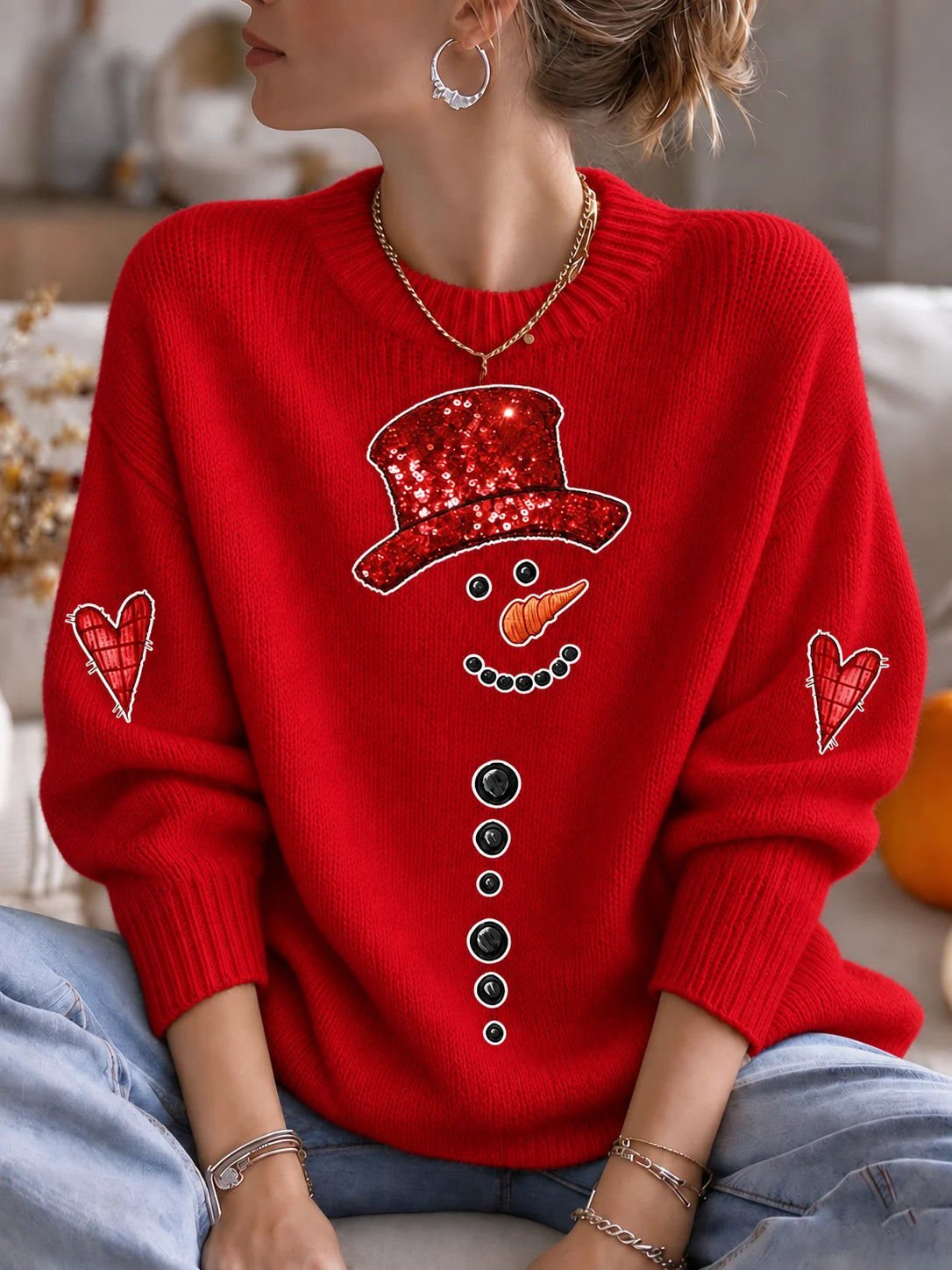 Women's Christmas Print Casual Knit Top