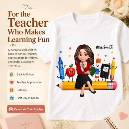 Funny Teacher Life Happy School Supplies Friends - Personalized Shirt - Back To School Gift For Teacher