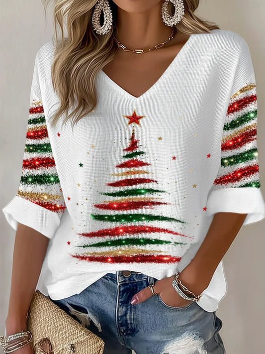 Women's Casual Printed Waffle Top