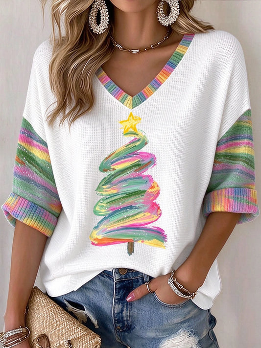 Women's Casual Printed Waffle Top