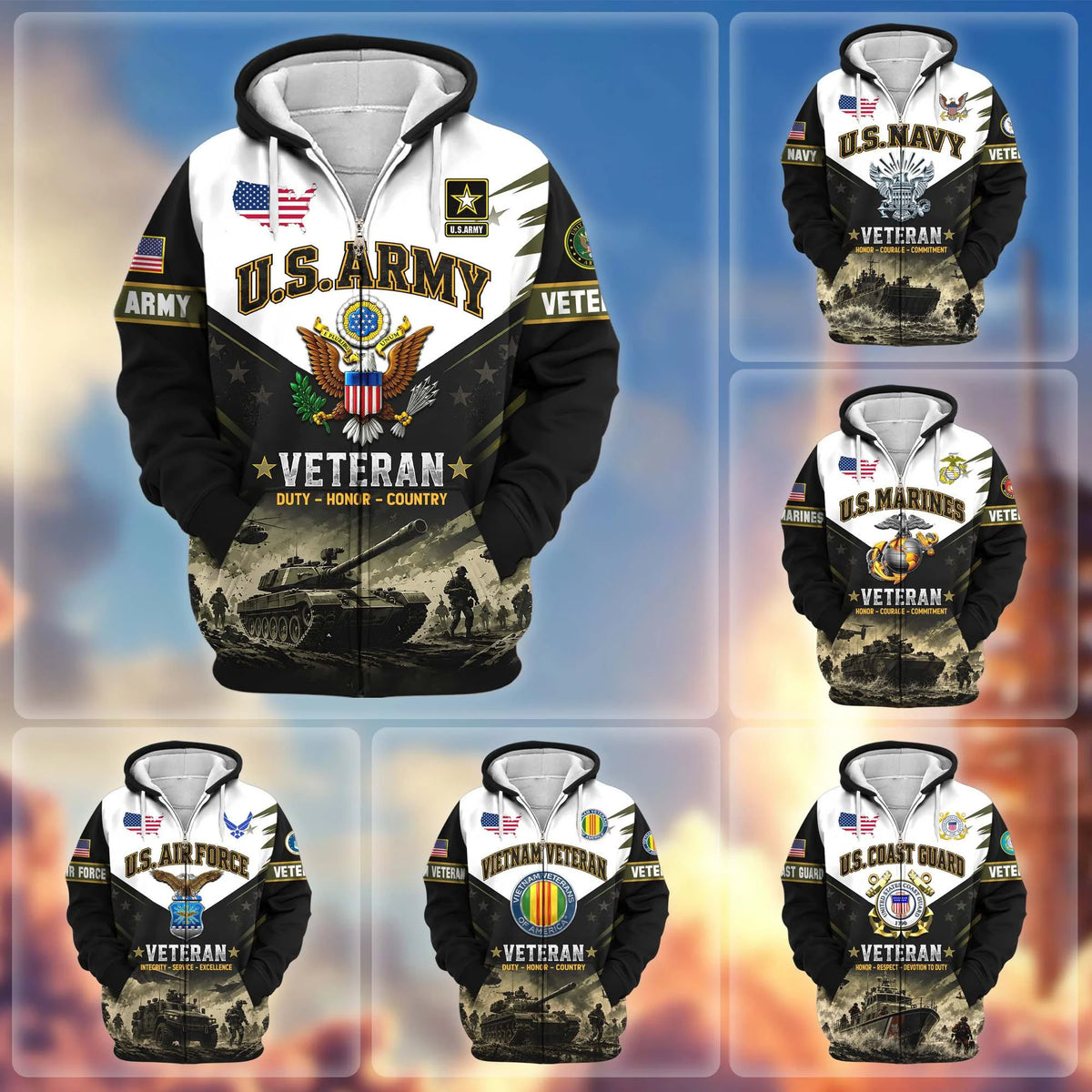 Premium US Veterans Zip Up Hoodie CPHN160912, Gifts For US Veterans, Gifts For Veterans Day.