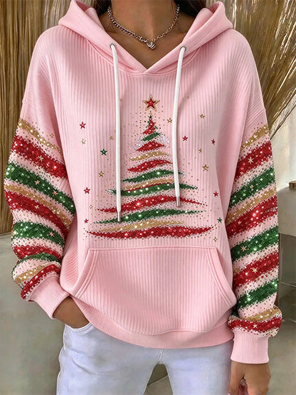 Women's Casual Printed Hooded Knit Top