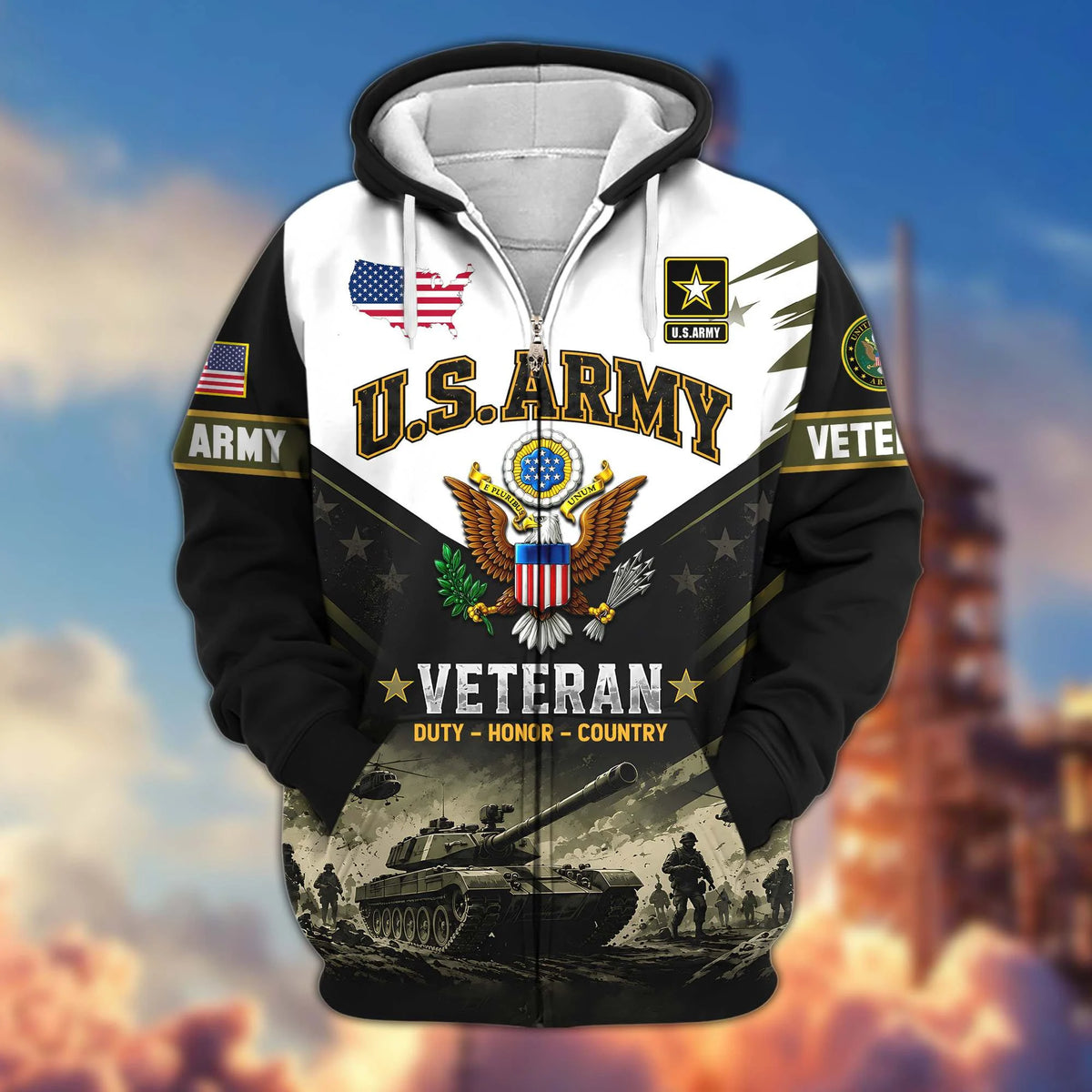 Premium US Veterans Zip Up Hoodie CPHN160912, Gifts For US Veterans, Gifts For Veterans Day.
