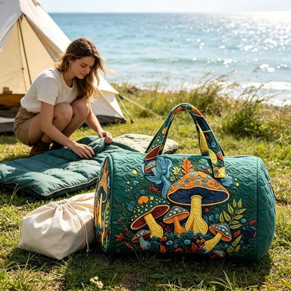Vintage Mushroom Quilted Weekender Bag