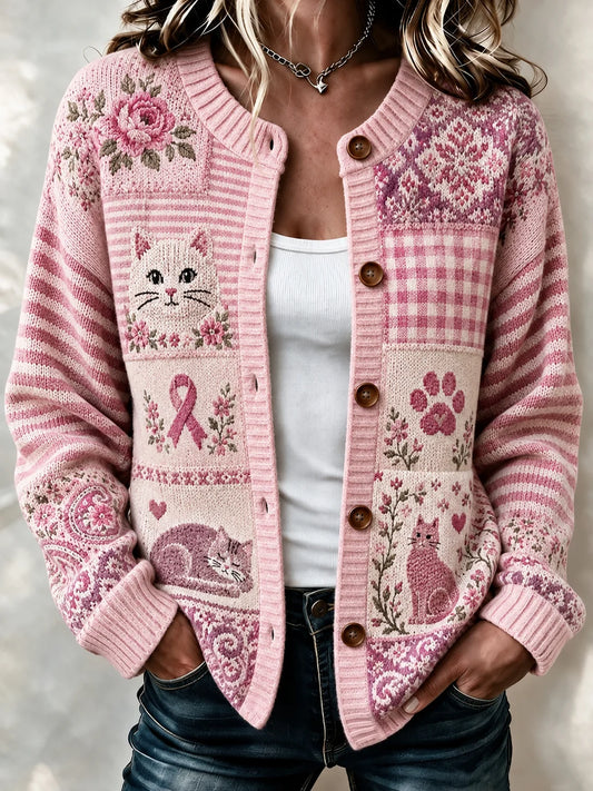 Women's Breast Cancer Awareness "Wear Pink For Myself" Graphic Print Cardigan
