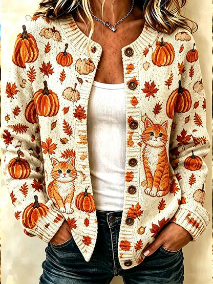 Women's Casual Printed Knit Cardigan