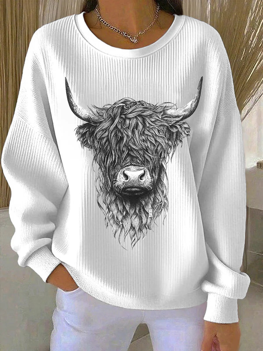 Women’s Highland Cow Printed Sweatshirt