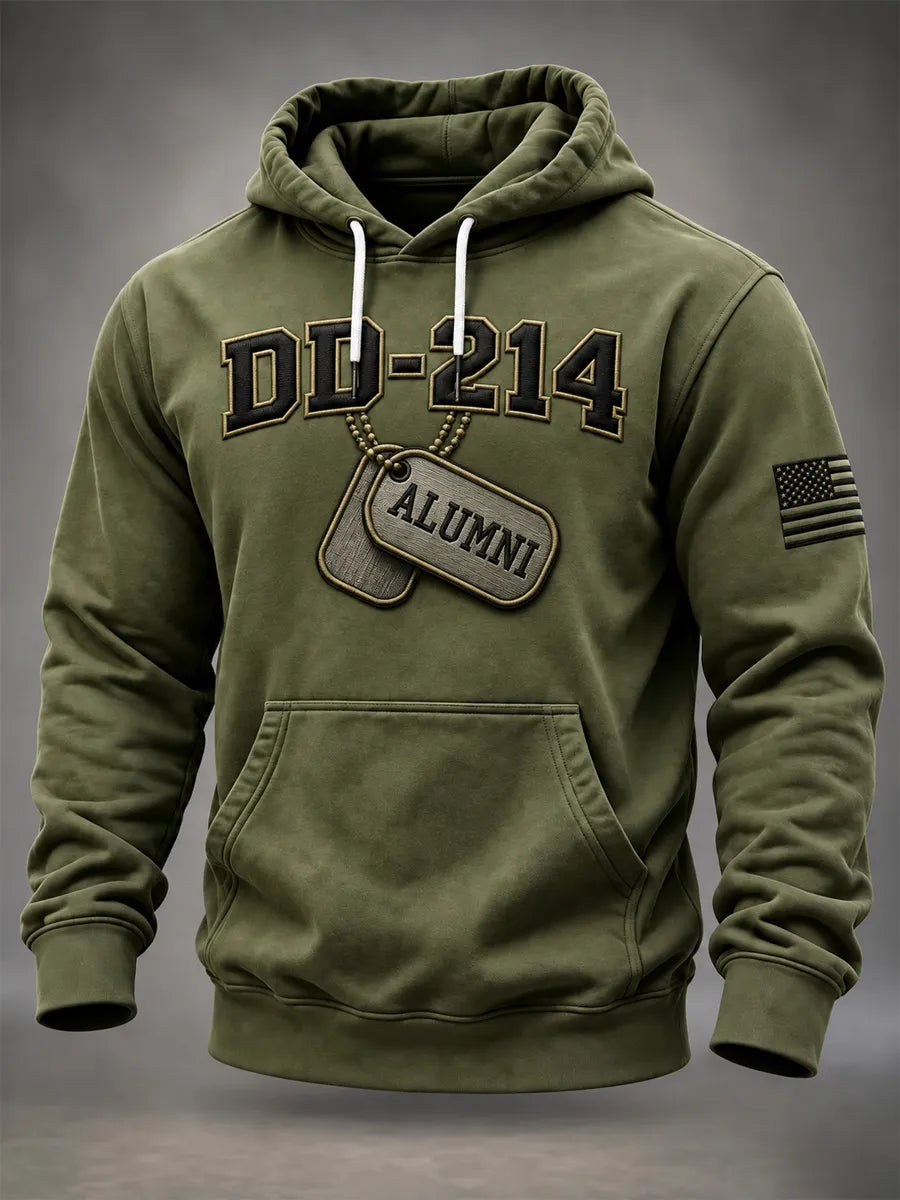 Men's Veterans Day DD-214 Alumni US Flag Print Casual Oversized Drop-Shoulder Hoodie With Pockets