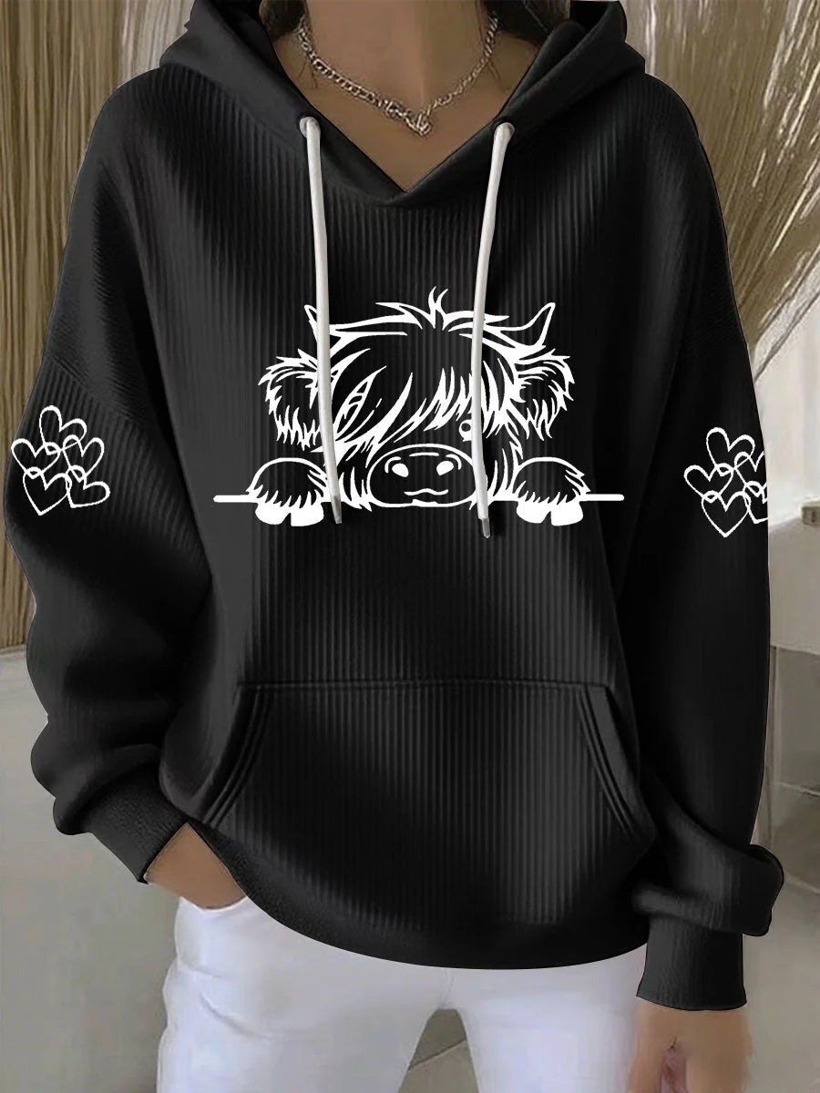 Women's Highland Cow Print Casual Hoodie
