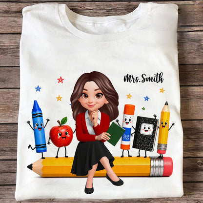 Funny Teacher Life Happy School Supplies Friends - Personalized Shirt - Back To School Gift For Teacher